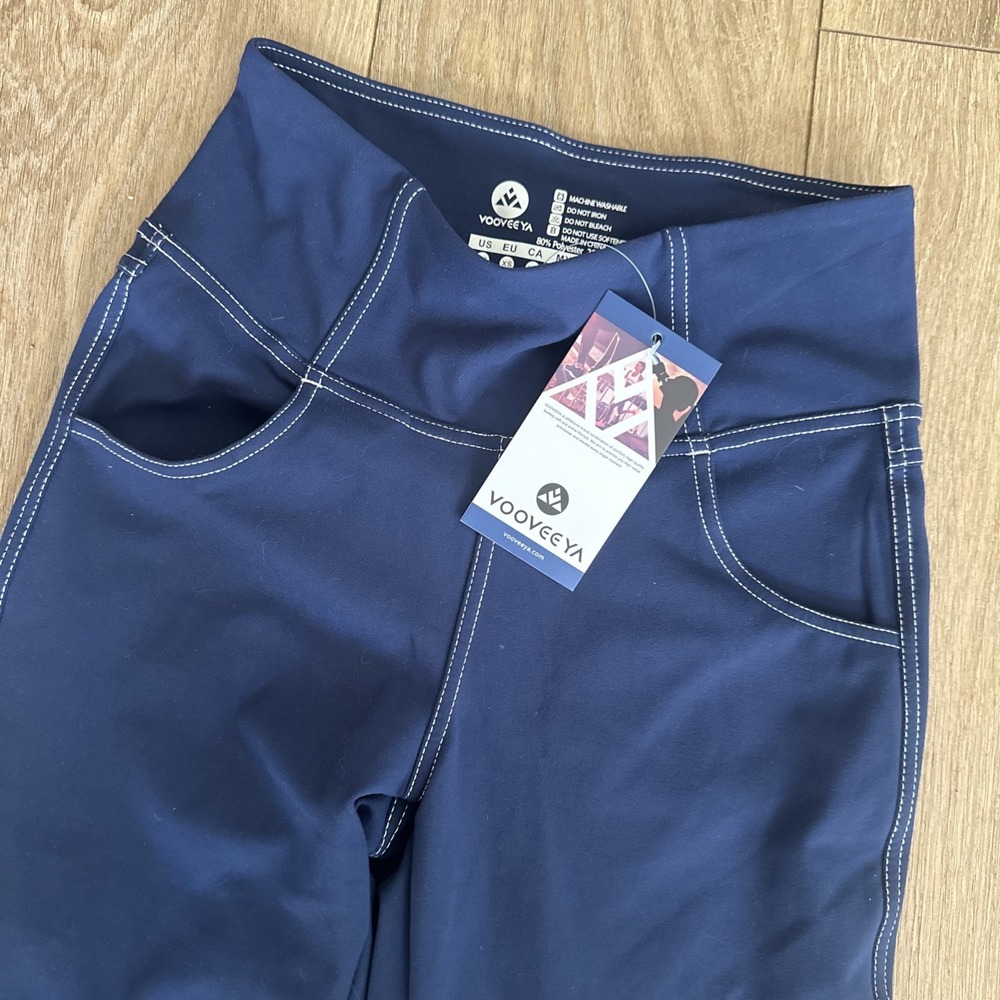 Vooveeya Women's Athleisure‎ Pants Stretch Buttery Soft Blue XS Straight Leg NWT